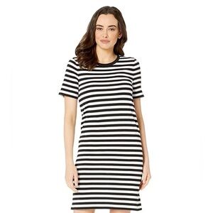 Michael Kors Small T-Shirt Dress Striped Crew Neck Black White Short Sleeve Mini
